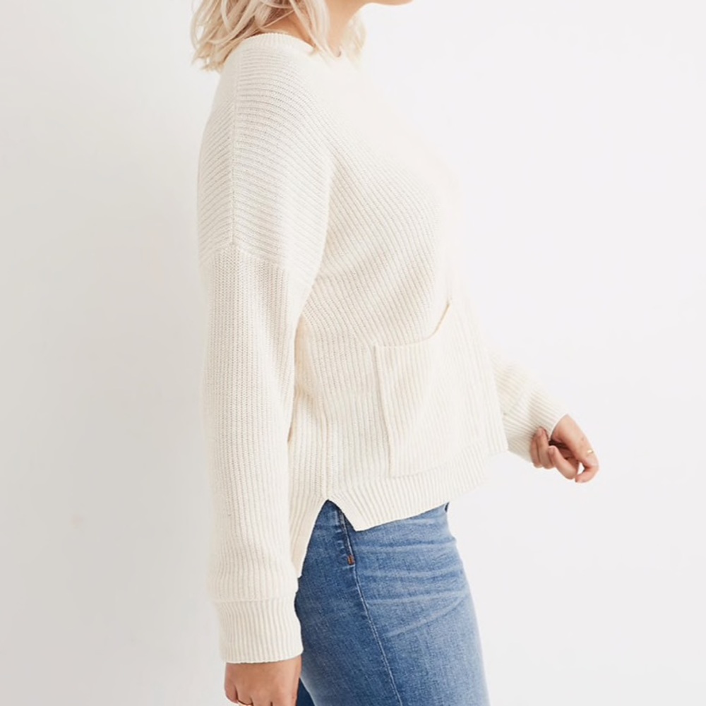 Madewell Patch Pocket Pullover Sweater in Cream